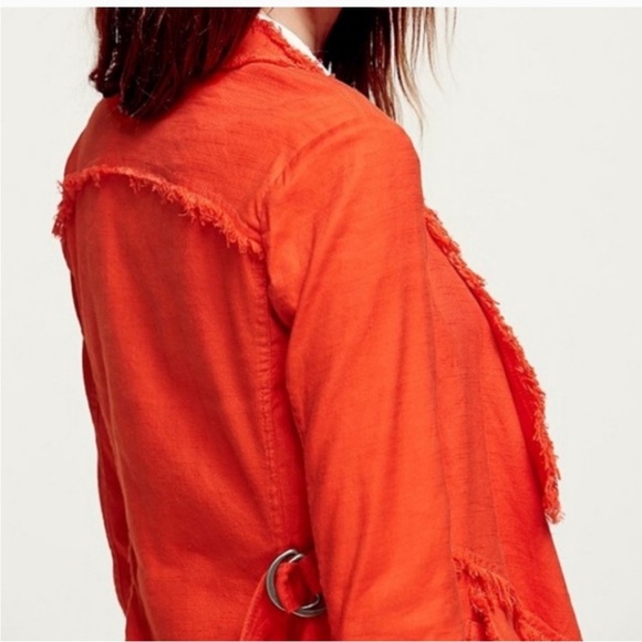Free People Red Draped Linen Jacket - Picture 3 of 12
